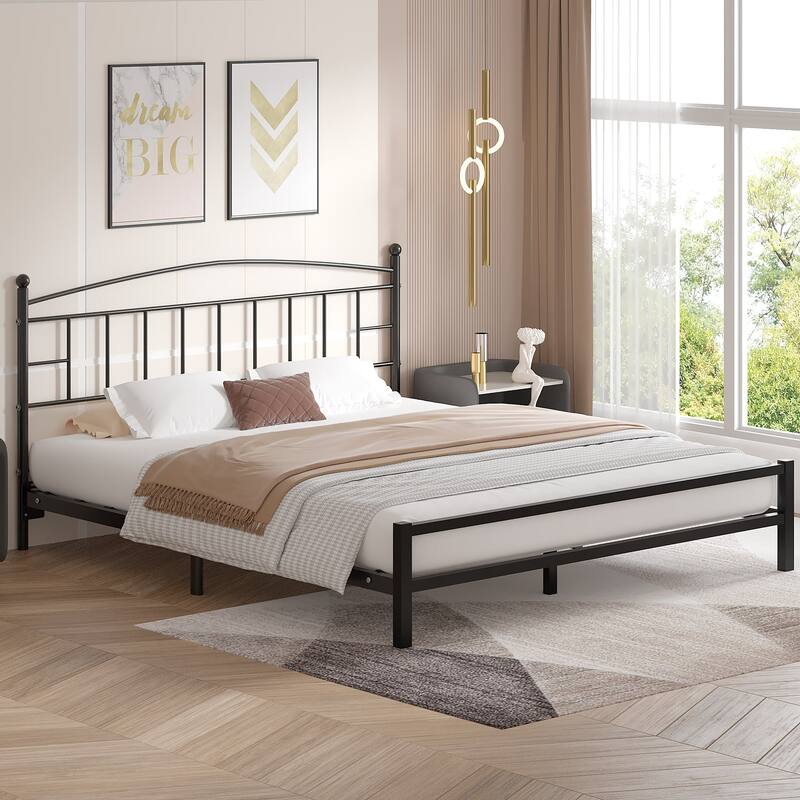 Javlergo Full/Queen/King Size Victorian Style Black Metal Headboard Heavy Duty Steel Curved Headboard Only for Bedroom