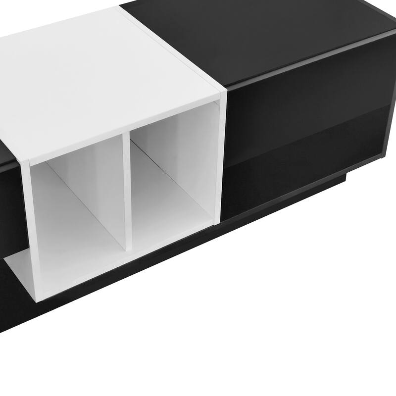 Two-Tone TV Stand with Open Storage, Wood Media Console for TVs Up to 80", Wide Top Media Console Table for Living Room