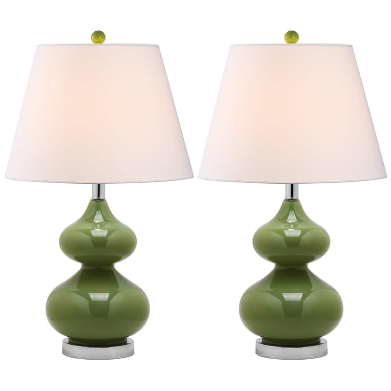SAFAVIEH Lighting Kimberely 24-inch Double Gourd Glass White Table Lamp (Set of 2) - 14"x14"x24" - 14Wx14Dx24H