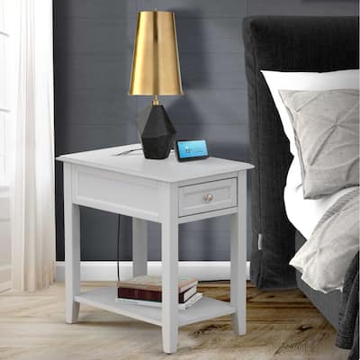 Modern End Table Nightstand - Rectangle Bedside Table with Drawer & USB Ports - Bedroom Furniture - 24