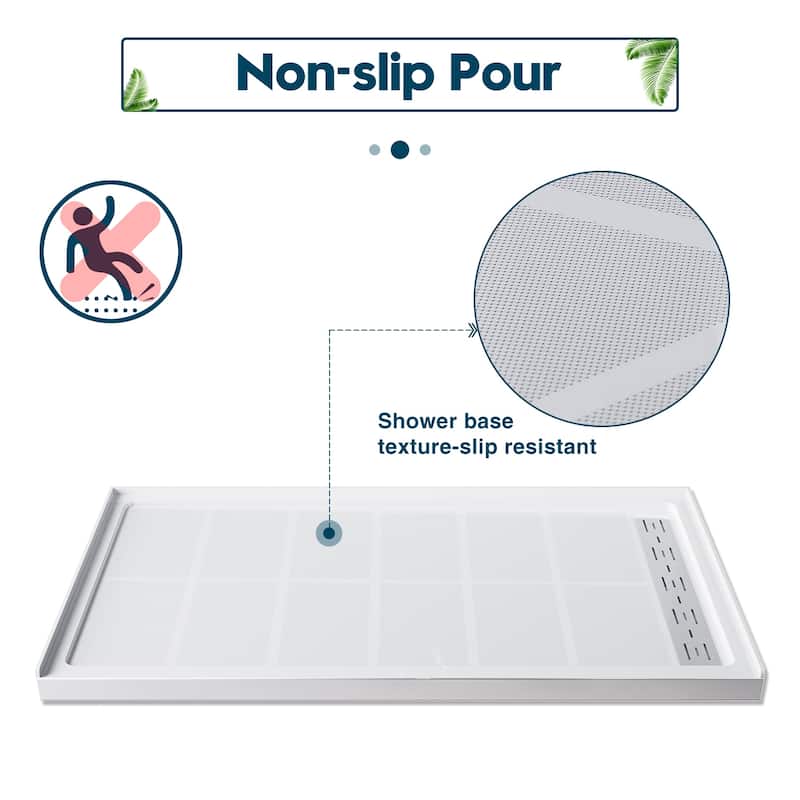 Elegant Rectangular SMC Shower Base 48'' W x 36'' D x 4'' H Single Threshold Anti-slip Shower Pan with Shower Drain