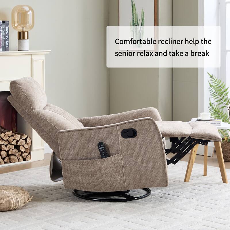 Roomfitters Swivel Rocker Recliner Chair, Manual Massage Armchair with Heat and Vibration, Fabric or Leather