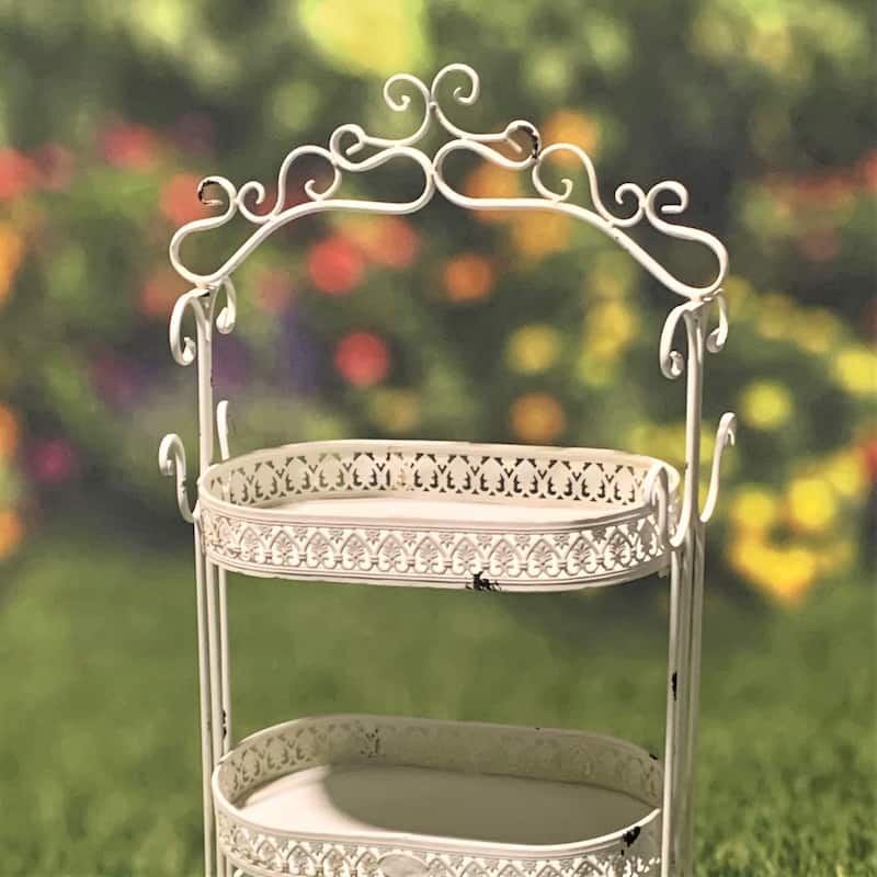 Three Tier Iron Plant Stand in Antique White - 19"x11"x43"