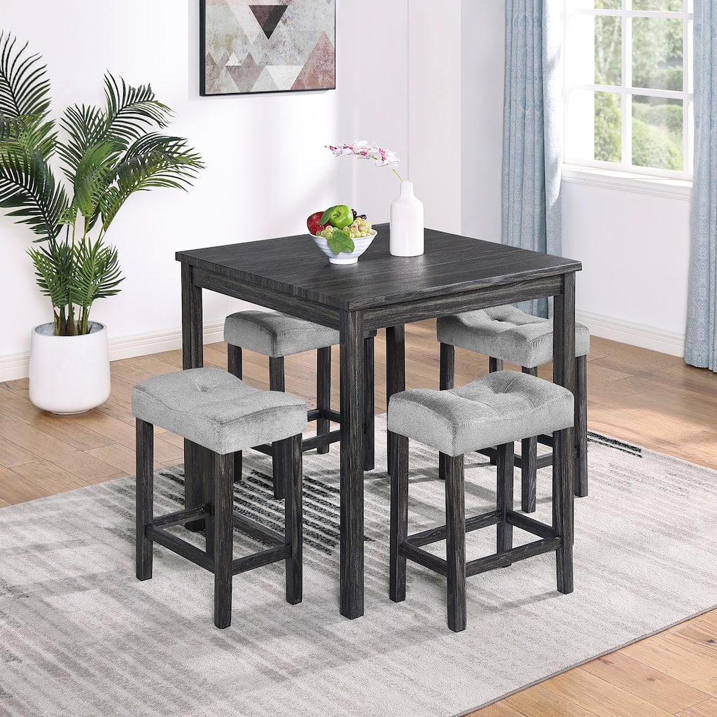 Roomfitters 5-Piece Dining Table Set with Upholstered Stools, Industrial Bar Table for Dining or Breakfast Nook