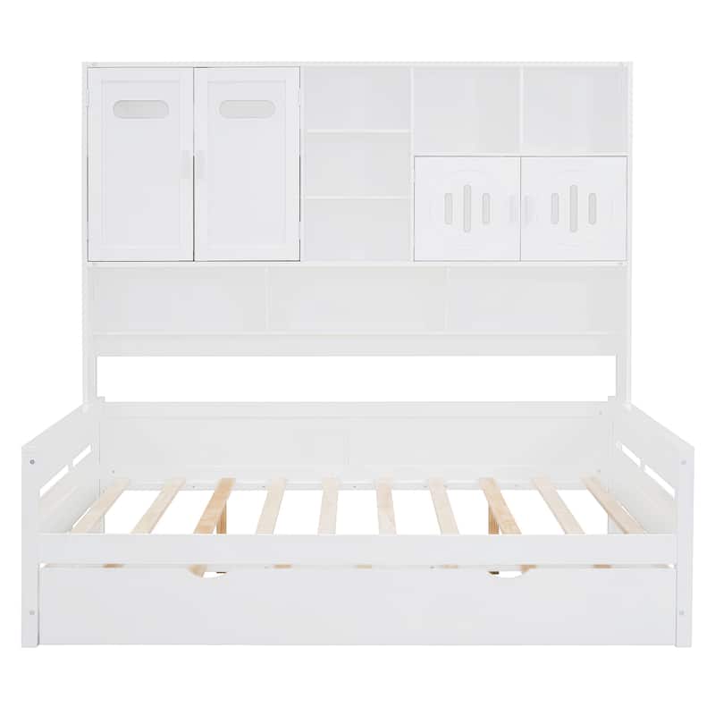 Full Size Wooden Daybed with Twin Size Trundle and All-in-One Storage Cabinet - Modern Design for Any Room