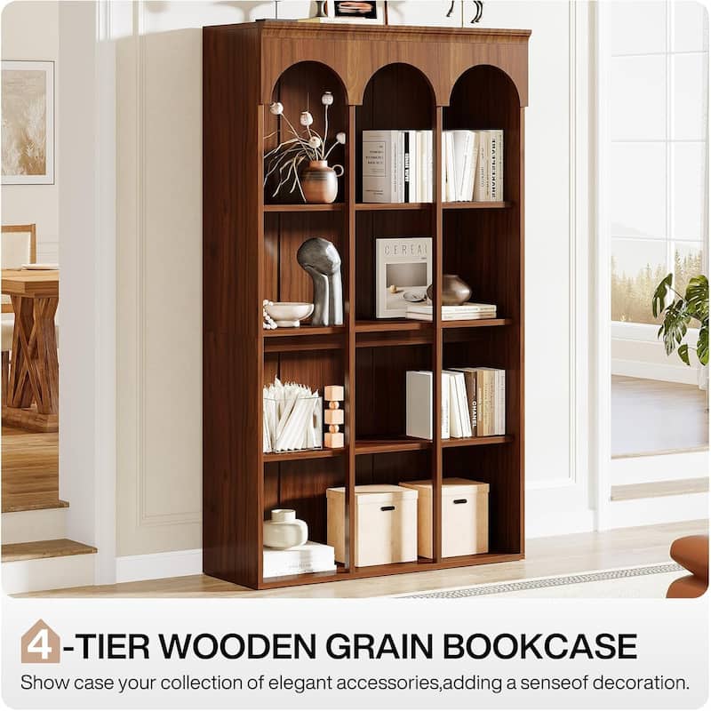 70.9" Tall Arched Bookcase for Living Room, 5-Tier Mid-Century Modern Freestanding Wooden Library Bookshelf