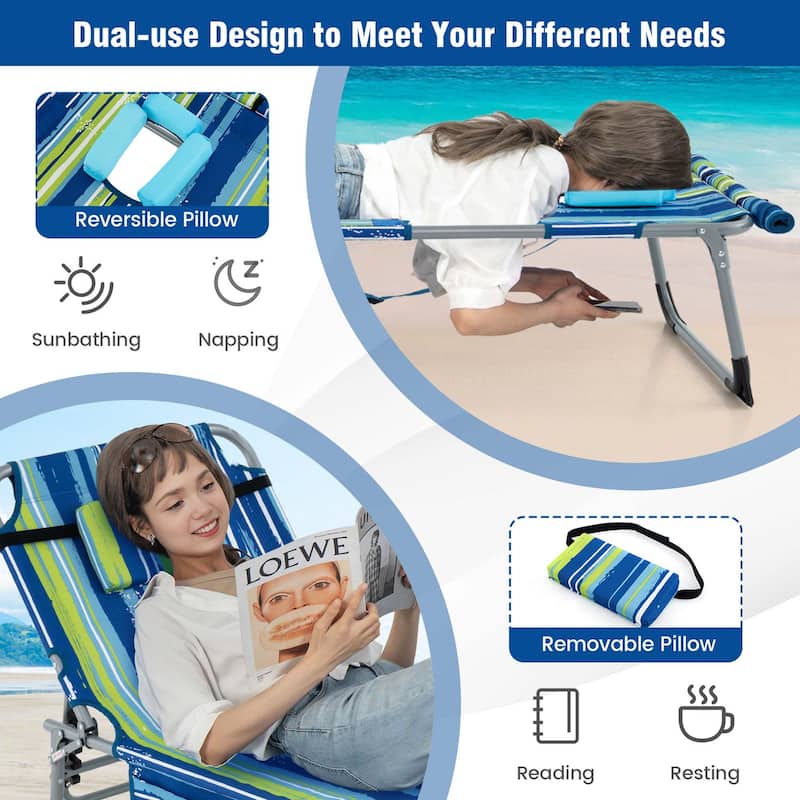 Gymax Folding Chaise Lounge Chair Sunbathing Recliner w/ Face Hole &