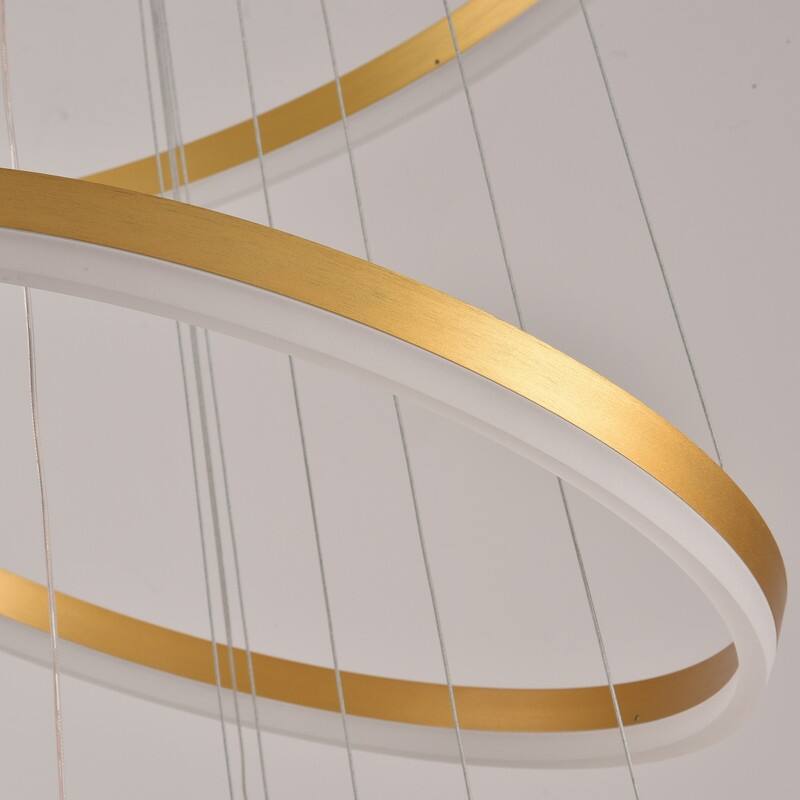 Modern Ring LED Chandelier Ring Adjustable Ceiling Light with Remote Control for High Ceilings