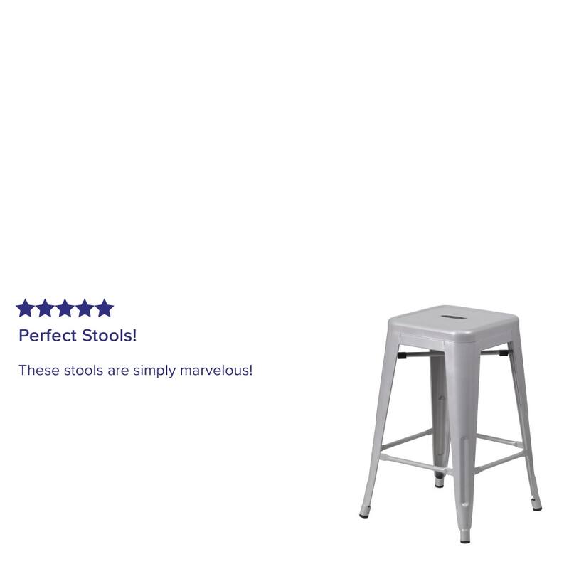 24" High Backless Metal Indoor-Outdoor Counter Height Stool w/Square Seat