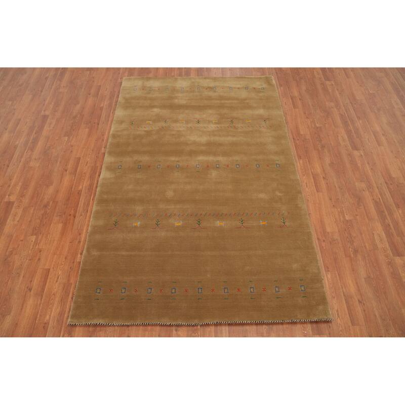 Hand Knotted Oriental 100% Wool Carpet Tribal Animal Pictorial Brown Gabbeh Area Rug - 8' 1'' X 5' 3''