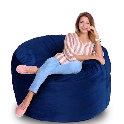 Bean Bag Chair: 3' Bean Bags with Memory Foam Filled, Large Beanbag Chairs Soft Sofa with Dutch Velet Cover-36×36"×24"(Blue)