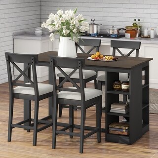 5-Piece Solid Wood Farmhouse Counter Height Dining Table Set with 3 ...