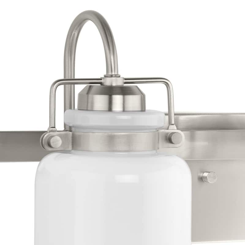 Fessler Collection Four-Light Brushed Nickel Opal Glass Farmhouse Bath Light - 29.12 in x 7.12 in x 9.12 in