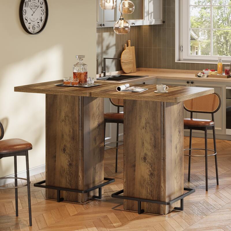 39.37" High Wooden Square Bar Table with Metal Footrest, Black