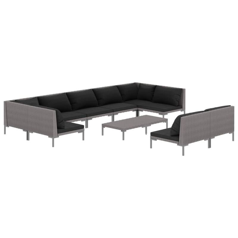 vidaXL Patio Lounge Set Outdoor Sectional Sofa Set Table Poly Rattan Dark Grey - 27.6" x 27.6" x 24"