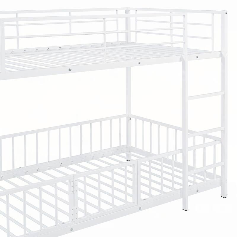 Twin over Twin Size Metal Bunk Bed with Slide and Guardrails