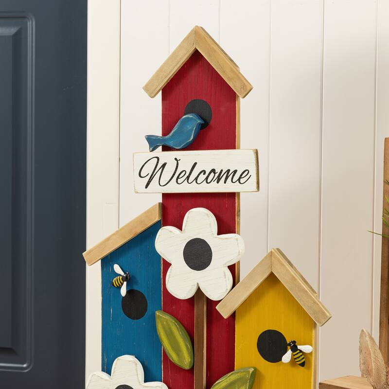 Glitzhome 30"H Detachable Solid Wood Birdhouse Shaped Porch Decor