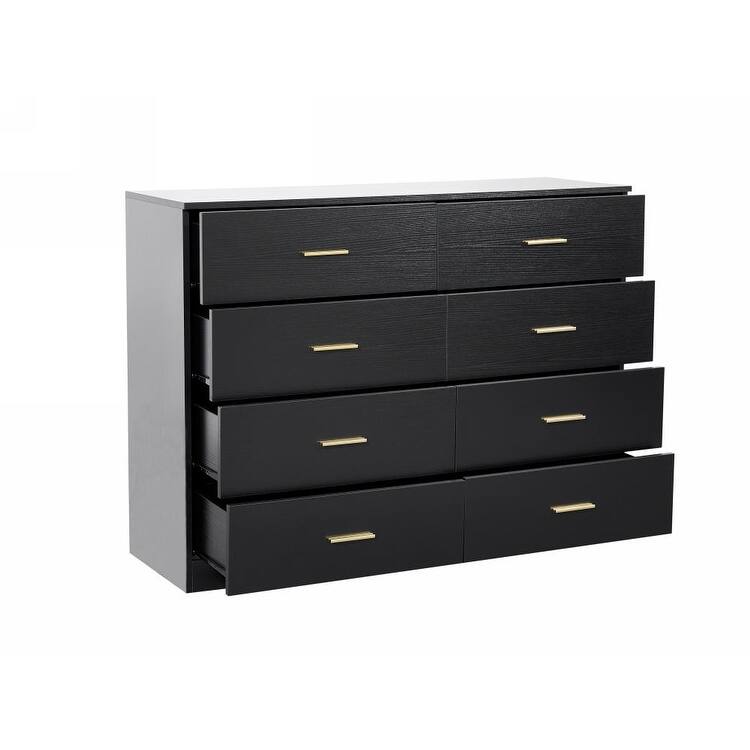 8 Drawer Dresser for Bedroom, Multi-functiona Wooden Storage Cabinet, Double Storage Chest with Drawers & Golden Handles