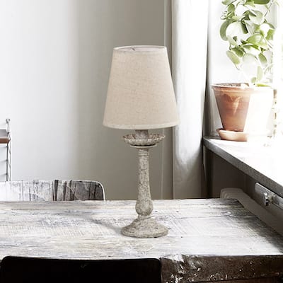 Distressed White Metal Fabric Table Lamp - 5.7 in. W x 12.6 in. H - On ...