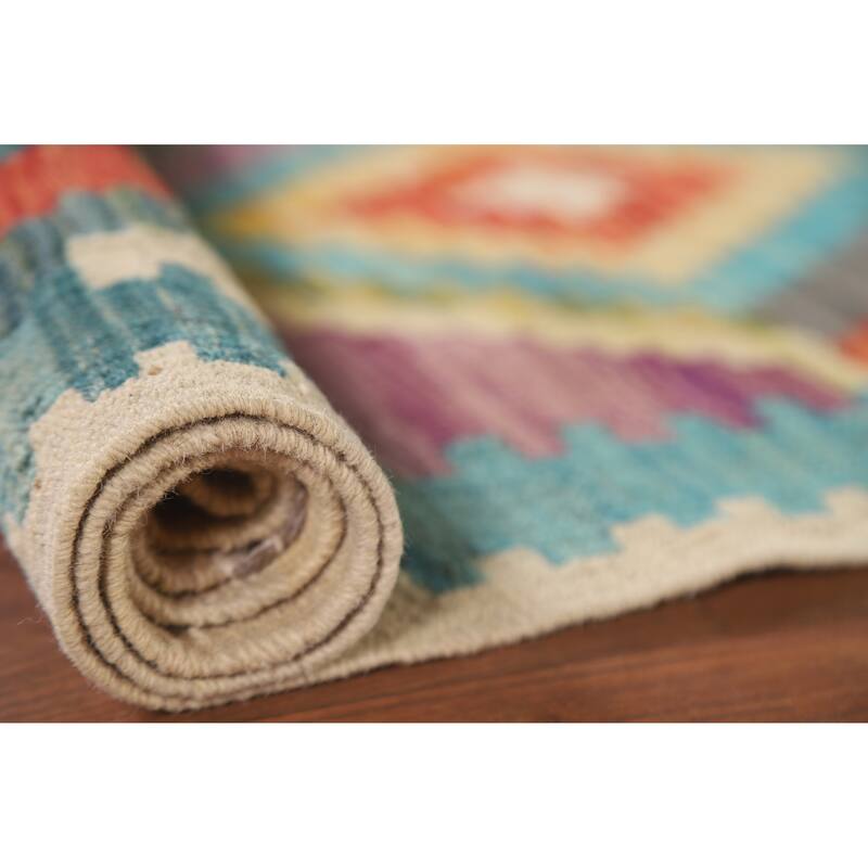 Multicolor Kilim Accent Oriental Area Rug Hand-Woven Wool Carpet - 3'4"x 4'10"