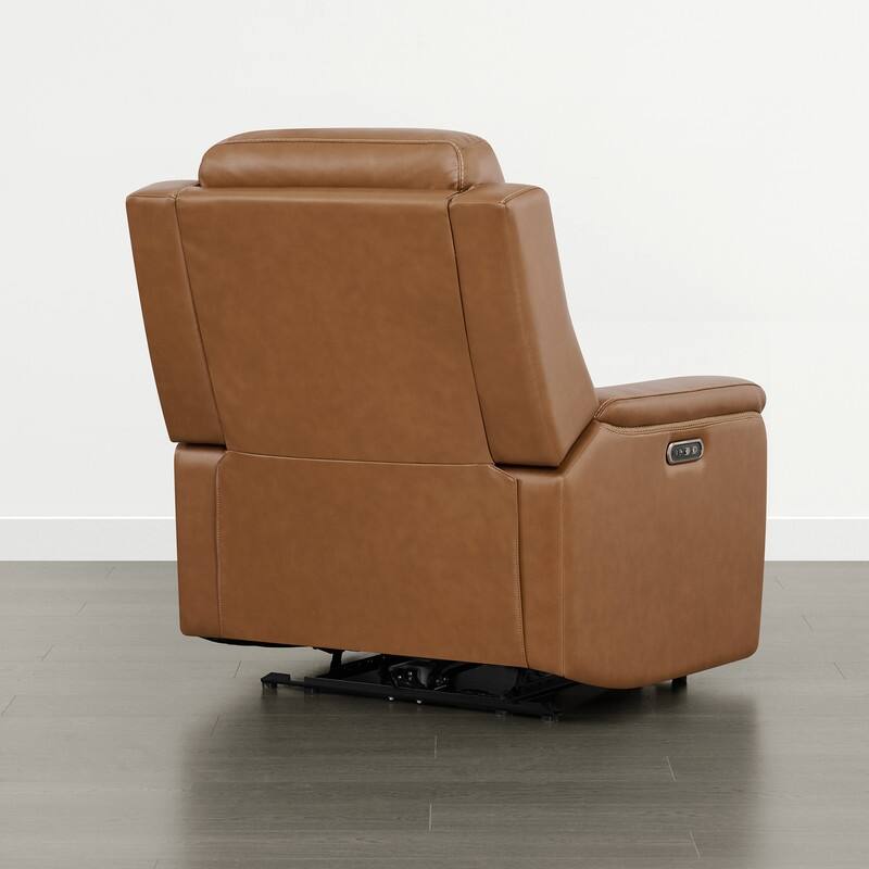 Spruce & Spring Dual Motors Genuine Leather Power Lay Flat Recliner with Power Headrest