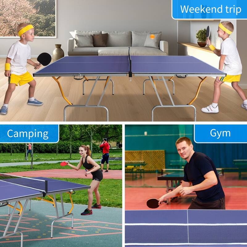 8FT Foldable Table Tennis Ping Pong Table Set, 2 Paddles and 3 Balls