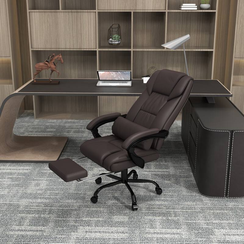 High Back Massage Office Chair with 6 Vibration Points, Reclining Backrest, Retractable Footrest, and Adjustable Height