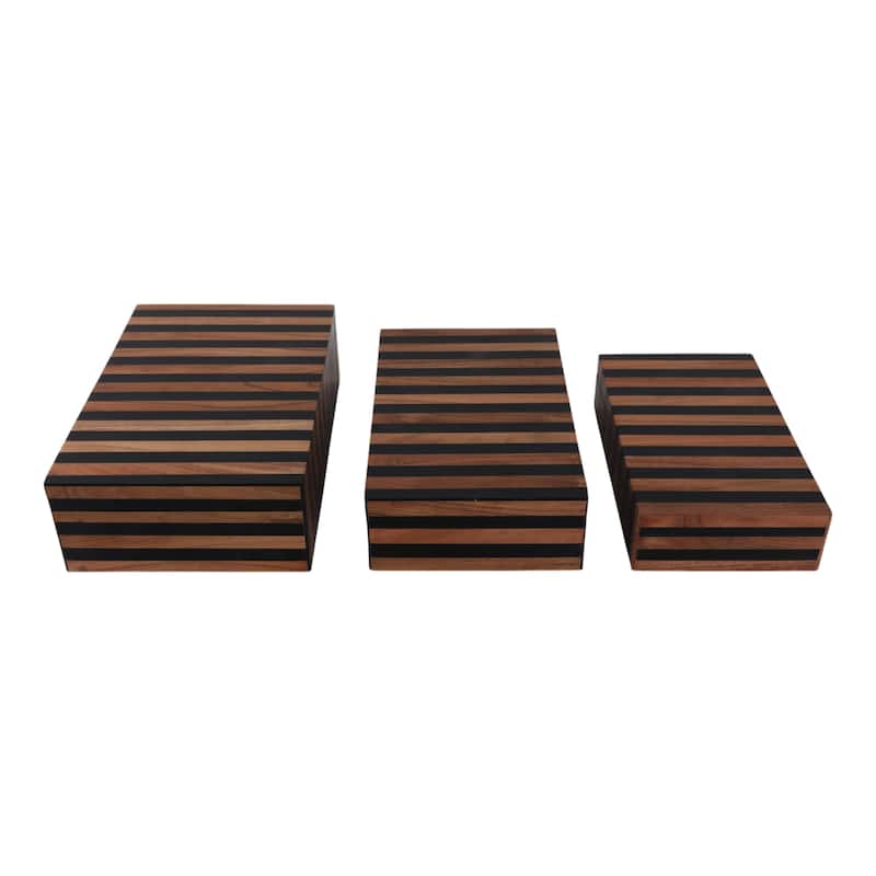 Wood Resin Storage Boxes Striped Modern Design (Set of 3) - 3/4" Brown - 12" x 8" x 3.5"