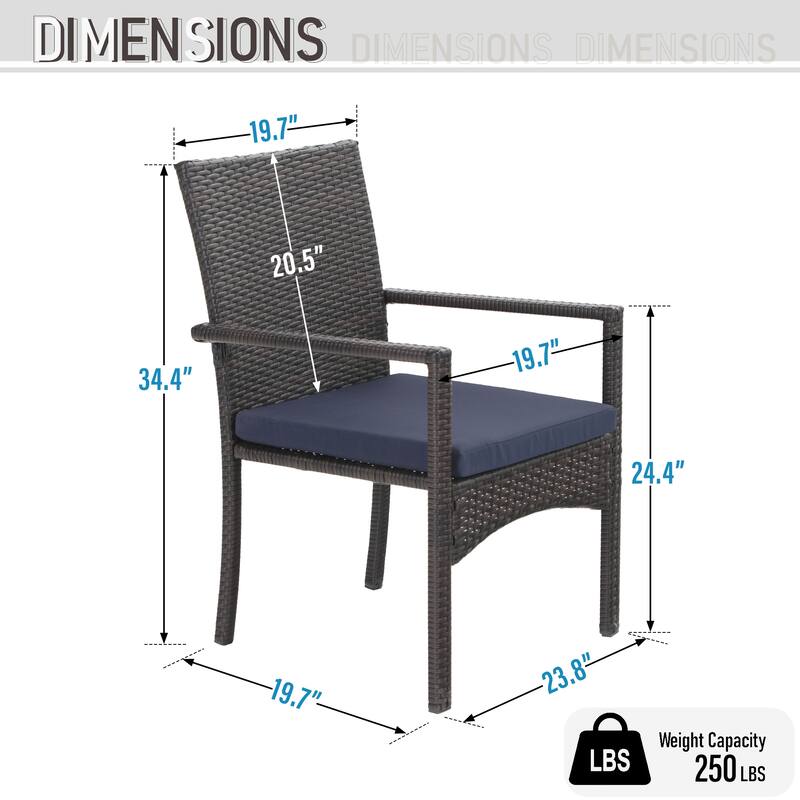 MAISON ARTS 7-Piece Patio Dining Set Printed Wood-grain Table & Rattan Dining Chairs