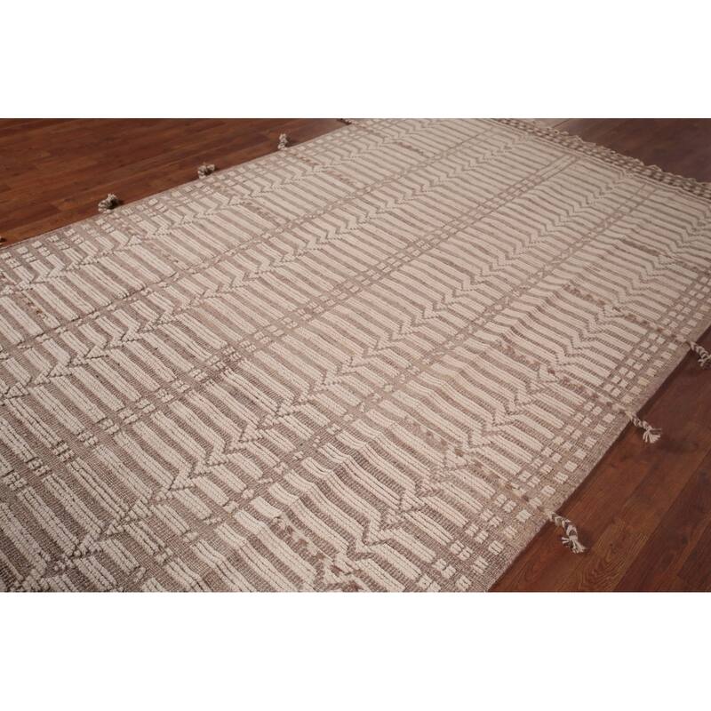 Striped Moroccan Modern Area Rug Hand-Knotted Wool Carpet - 6'0"x 10'0"