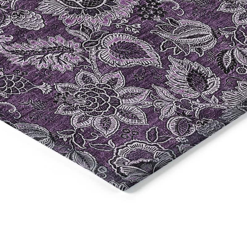 Machine Washable Indoor/ Outdoor Chantille Floral Farmhouse Rug