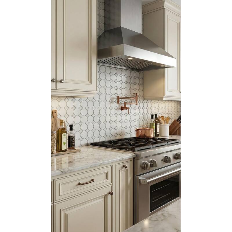 ES STONE - 1 3/4" Thassos White Marble Circle With Dot Mosaic Floor And Wall Tile - Case (10 Sheets)