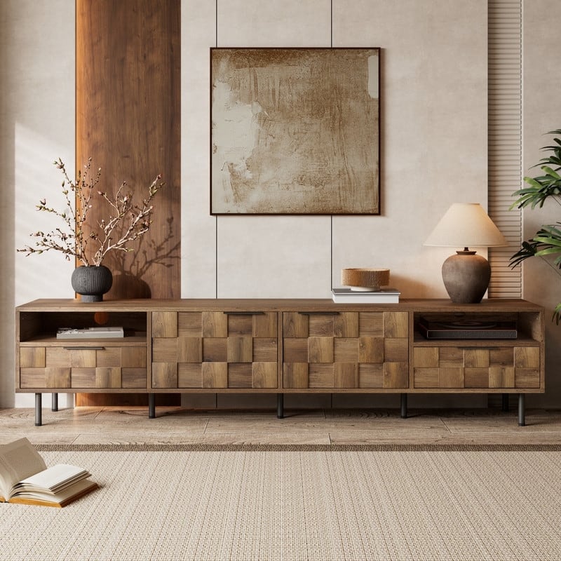 Modern 78.7" TV Stand for TVs up to 85", Entertainment Center Media Console Table with Storage Cabinet, Open Shelf And 2 Drawers