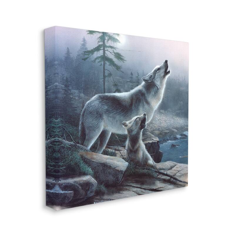 Stupell Howling Wolf & Pup Landscape Canvas Wall Art Design by Kevin Daniel