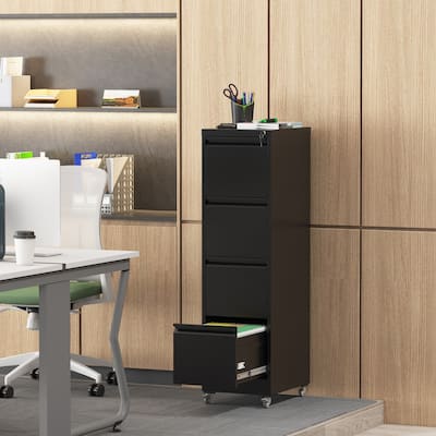 Metal Lockable File Cabinet with 4 Drawer and Wheels for Home Office