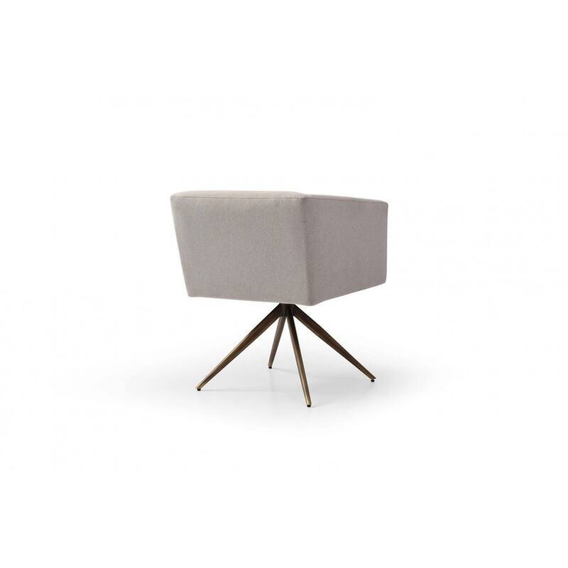 Light Gray And Brass Upholstered Fabric Dining Arm Chair
