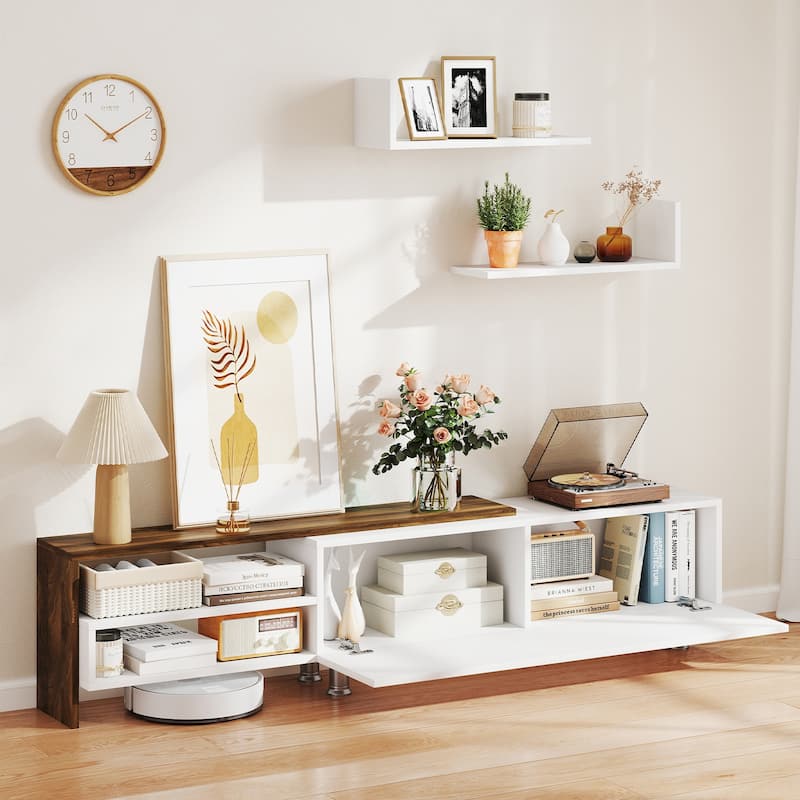 Engineered Wood TV Stand for 80 inches TVs with Shelves and Cabinet - 71.5" L x 12.5" W x 16" H