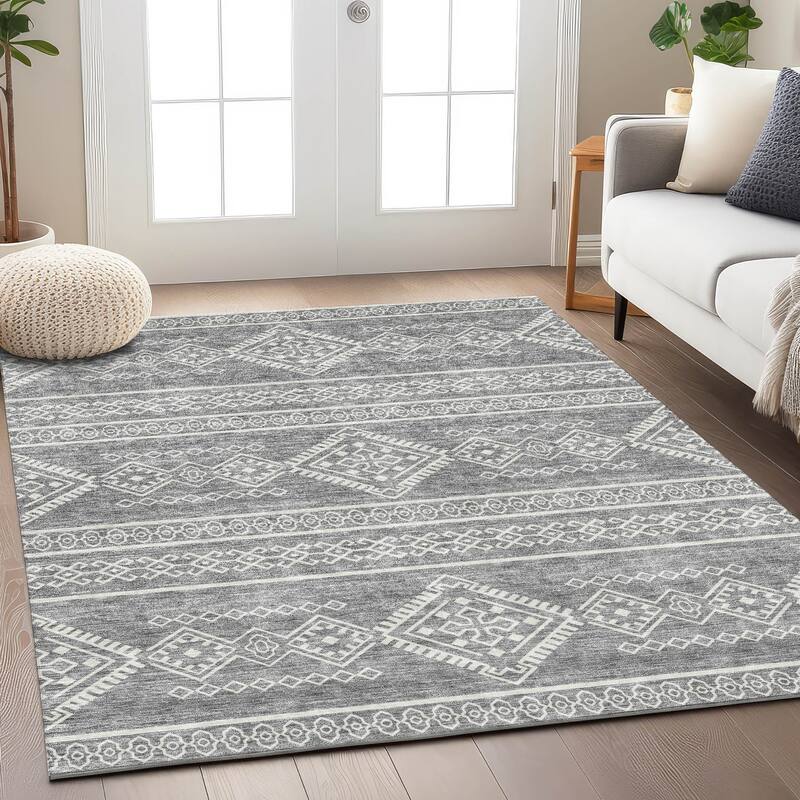 Machine Washable Indoor/ Outdoor Chantille Moroccan Boho Rug