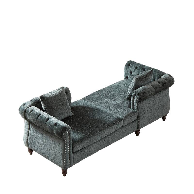 81-inch Chenille Face-to-face Chaise Lounge with Two Pillows,Nailhead trim,Button Tufted Design and Rolled Arms