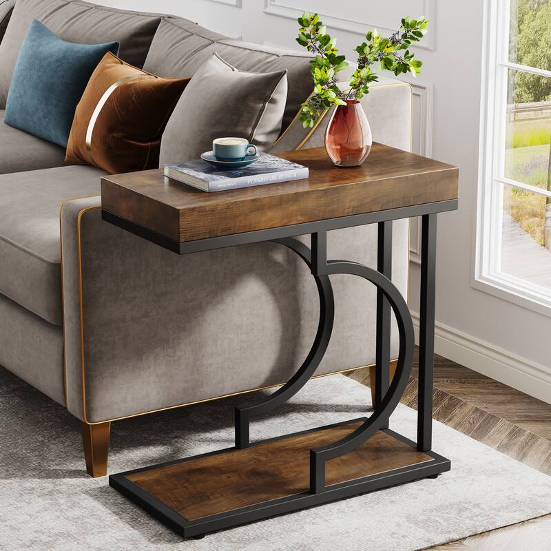 Narrow Side Table C Shaped End Table for Living Room