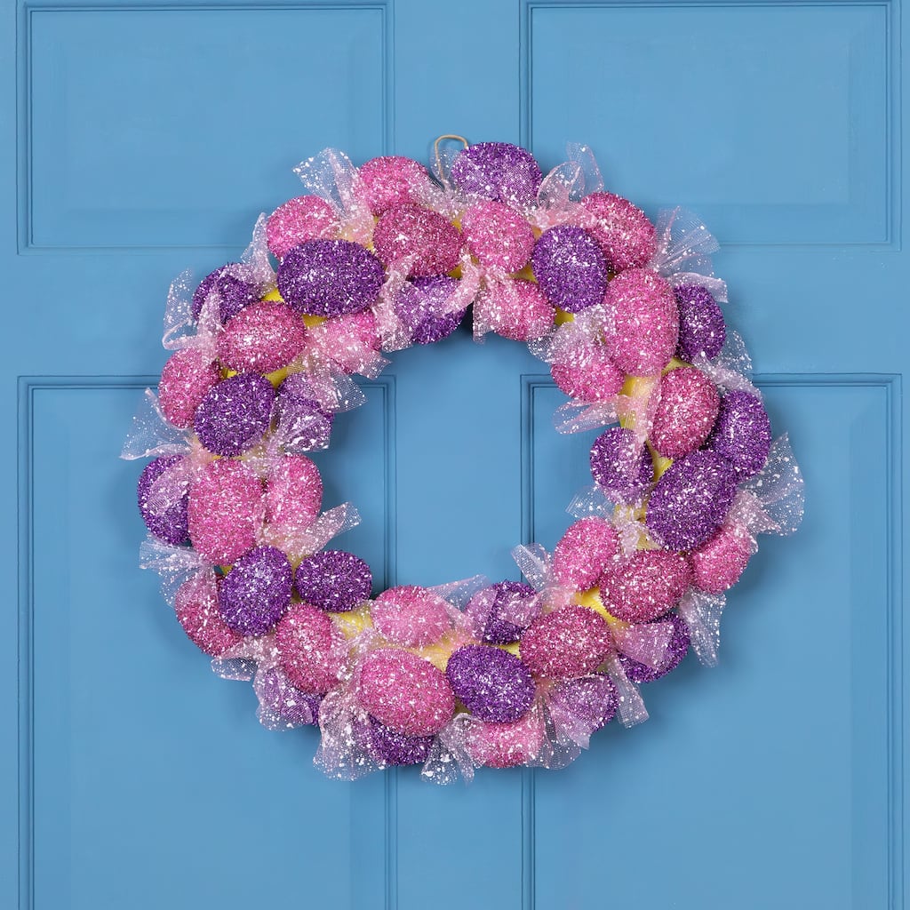 Glittered Easter Egg Wreath with Mesh Ribbons - 20"