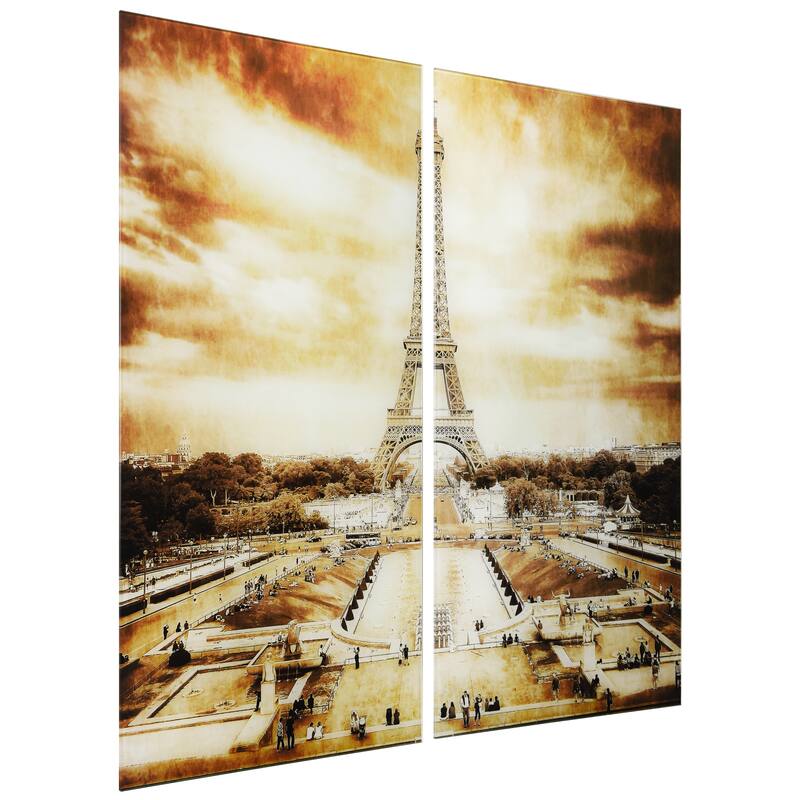 Eiffel Tower AB Frameless Free Floating Tempered Glass Panel Graphic Wall Art Set of 2