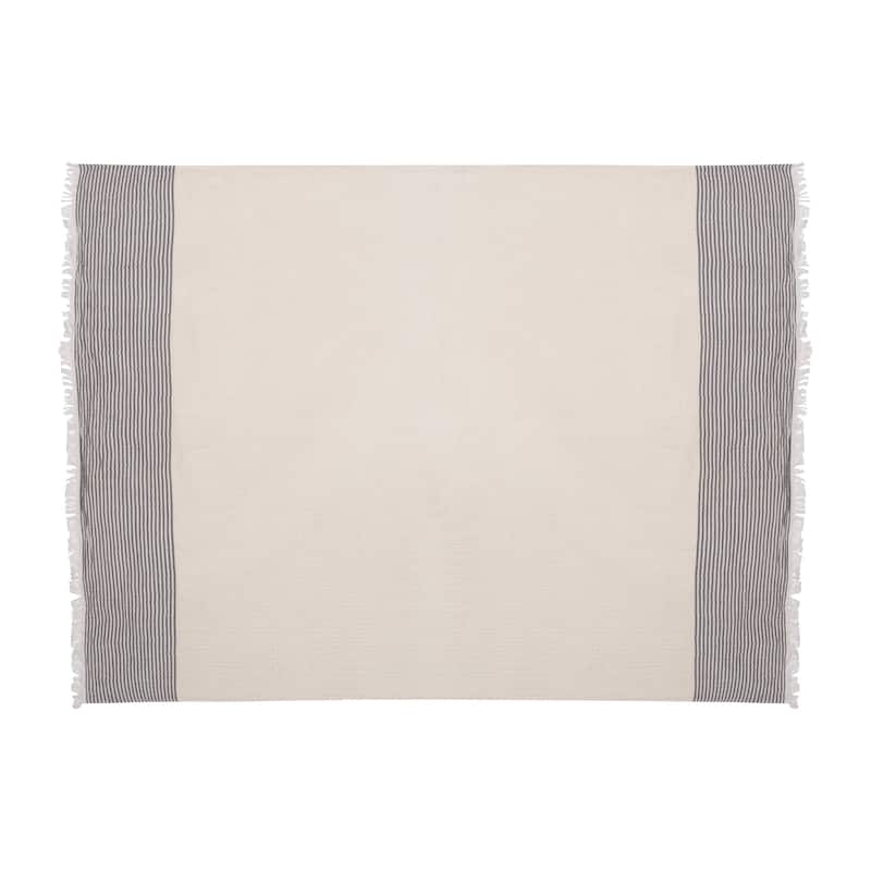 HomeRoots 47" X 60" Gray and Ivory Cotton Woven Striped Throw Blanket with Fringe