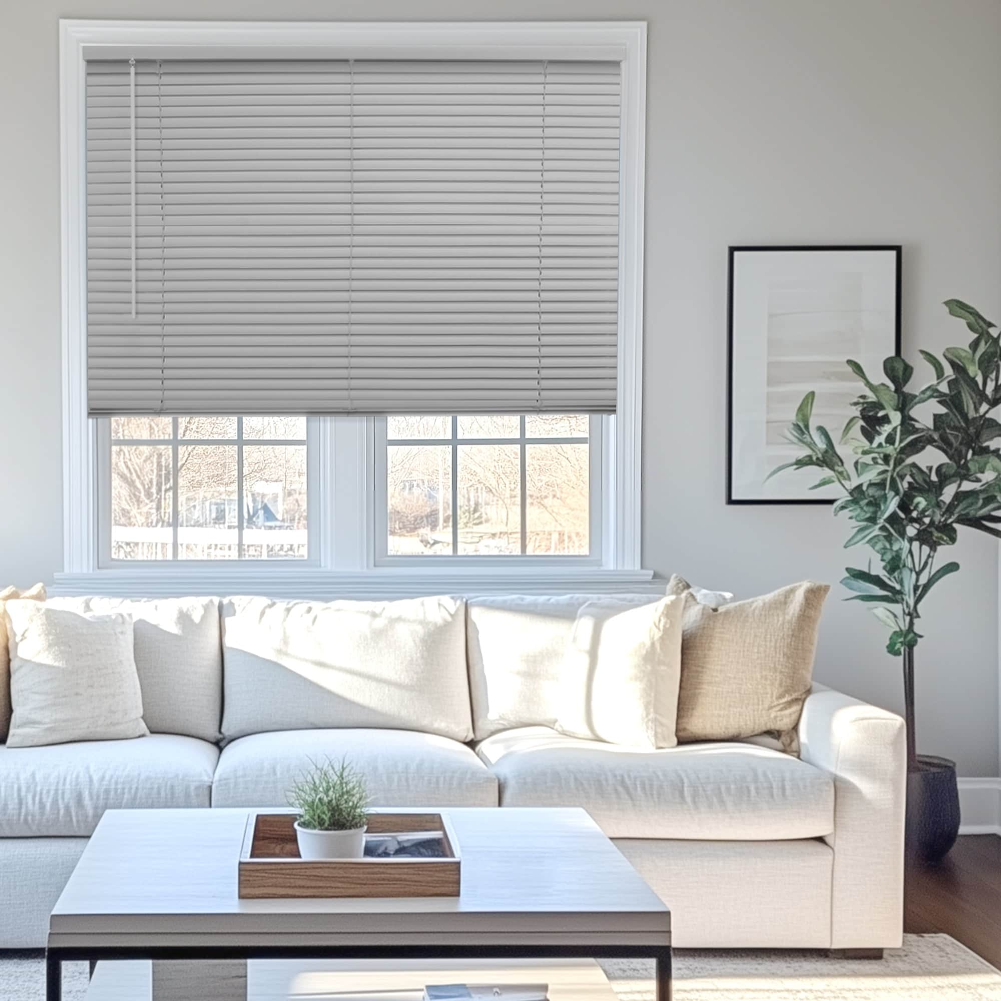 Chicology Light Filtering Cordless Vinyl Mini Window Blinds - 1" Slats - Gray 72" Height Sizes