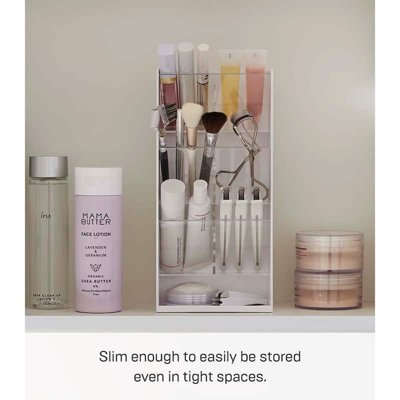 Yamazaki Home Makeup Organizer - Two Styles, ABS Plastic, Angled, Holds 1.98 lbs, Adjustable - L 3 x W 4.7 x H 9.8 inches