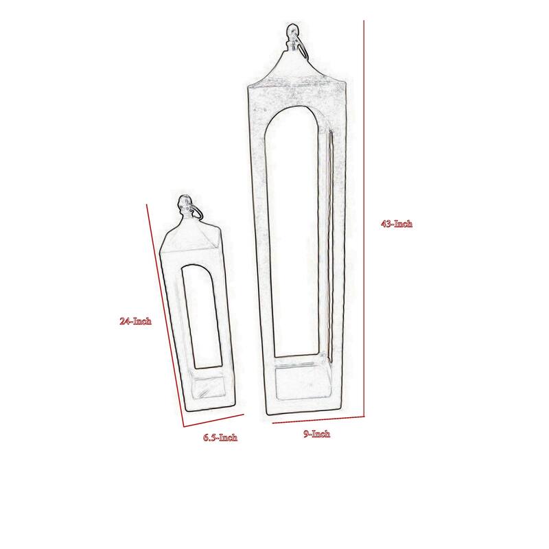 Akira Tabletop Candle Holder Lantern Set of 2, Silver Metal, Top Hook