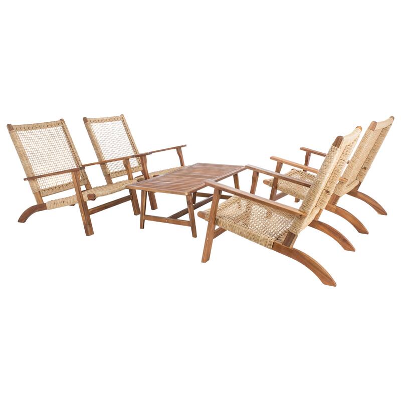 SAFAVIEH Outdoor Tuong 5-Piece Acacia Wood Coffee Set - 27Wx48Dx26H