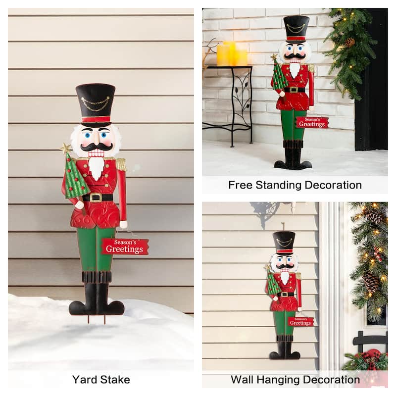 Glitzhome Christmas Nutcracker Yard Stakes Standing Hanging Decor(2-3 Functions)