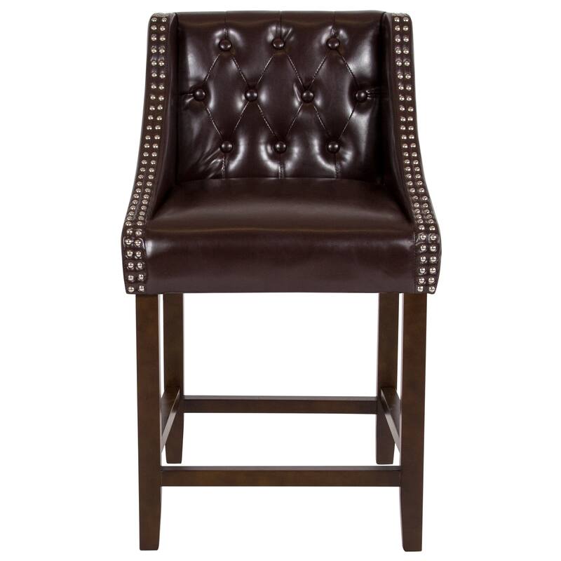 Transitional Tufted Upholstered/Walnut Finish Counter Stool (Set of 2)