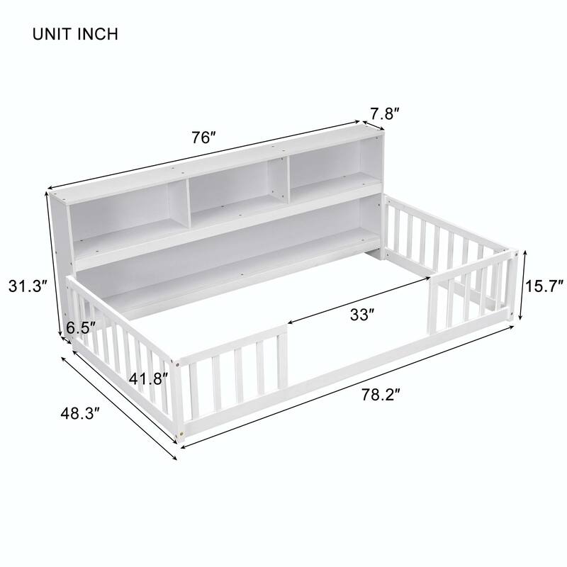 WM Twin Floor Bed with Bedside Bookcase